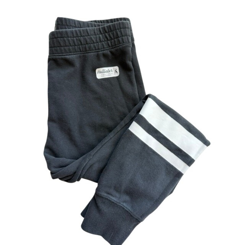 Hollister Womens Black Fleece Relaxed Fit Sweatpants White Stripes Size M - Picture 4 of 6
